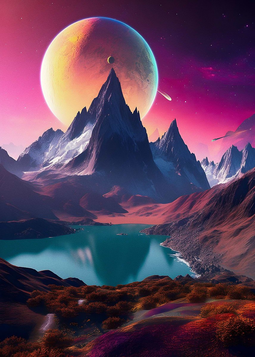 Lago Y Montaña En El Espacio
