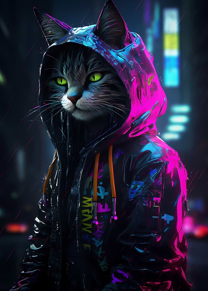 Arte De Gato Ciberpunk Neón