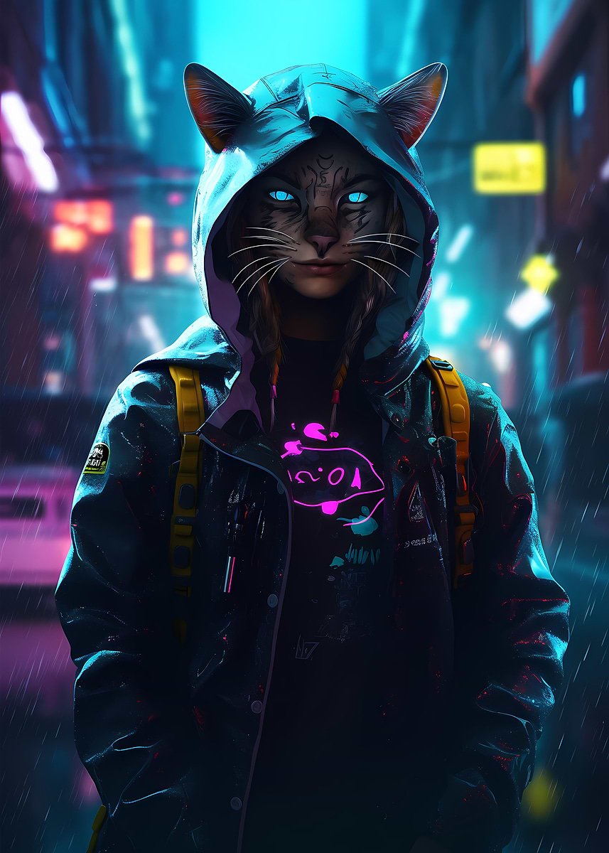 Arte Ciberpunk De Gato Neón