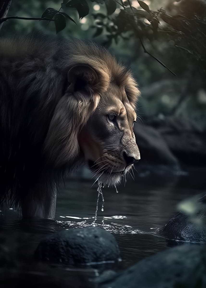 León Bebiendo Agua
