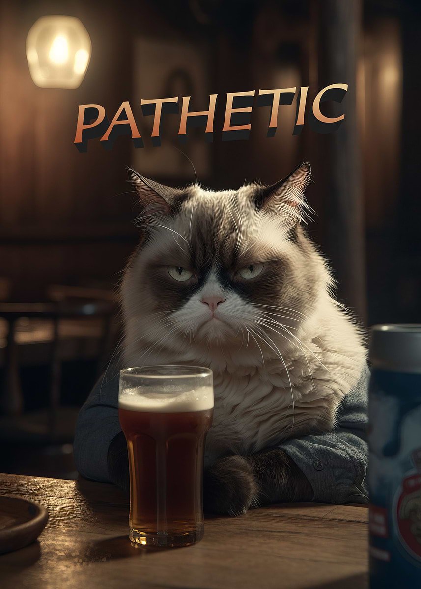 Gato Gruñón Juzgando Con Cerveza