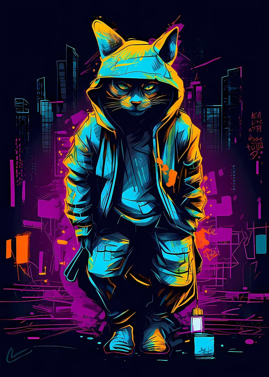 Arte De Gato Ciberpunk Neón